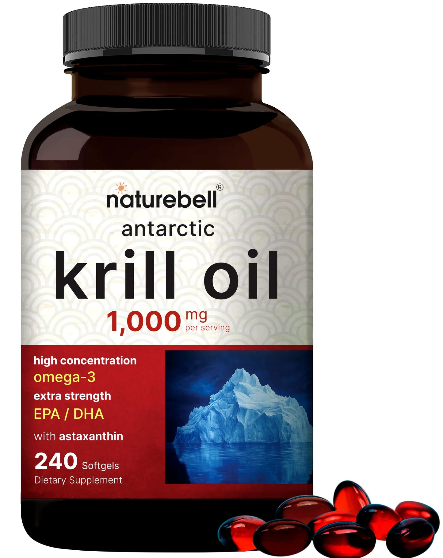 NatureBell Antarctic Krill Oil 1000mg | 240 Softgels | Omega-3 EPA & DHA | No Aftertaste