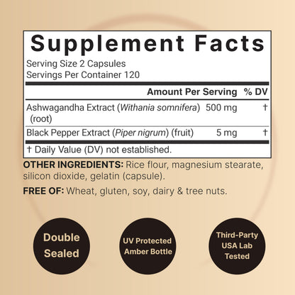 NatureBell Ashwagandha with Black Pepper - 240 Capsules | High Absorption, Extra Strength Root Extract | Non-GMO