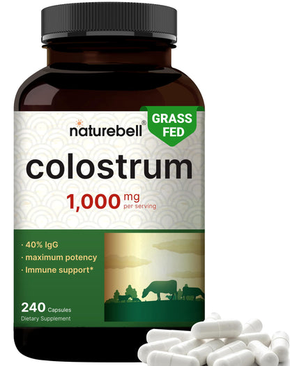 NatureBell Bovine Colostrum 1,000mg (240 Caps) – 40% IgG, Non-GMO | Gut Health & Immunity