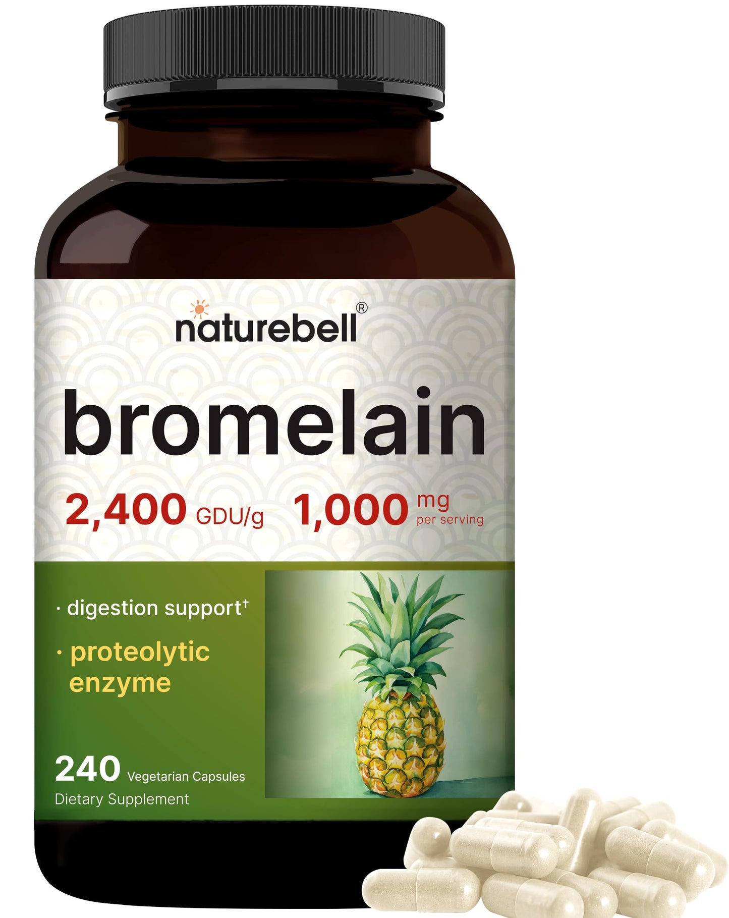 NatureBell Bromelain 1,000mg per Serving | 240 Veggie Capsules | 2,400 GDU | Digestive Enzymes & Joint Support
