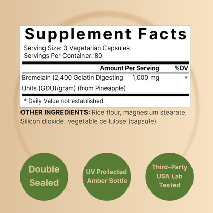 NatureBell Bromelain 1,000mg per Serving | 240 Veggie Capsules | 2,400 GDU | Digestive Enzymes & Joint Support