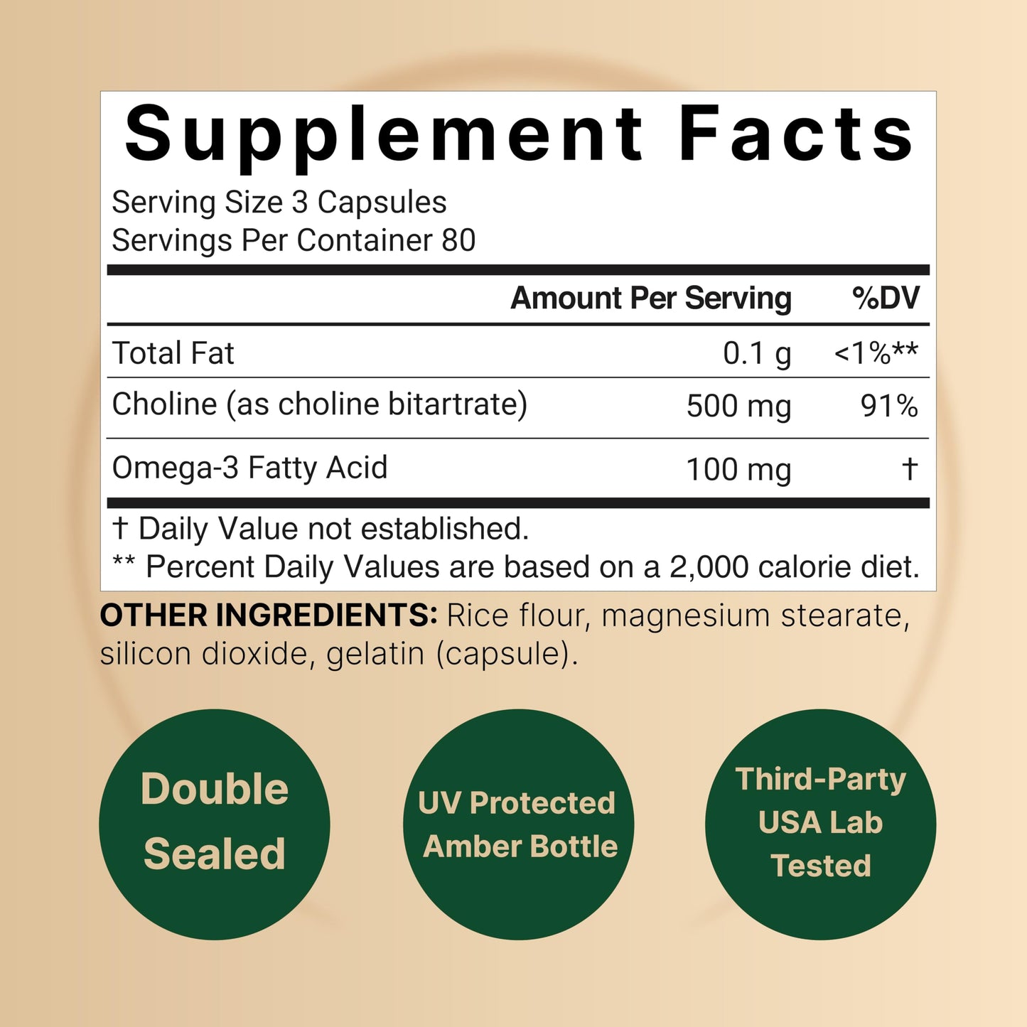 NatureBell Choline 500mg + Omega-3 - 240 Capsules | Prenatal Support & Brain Health