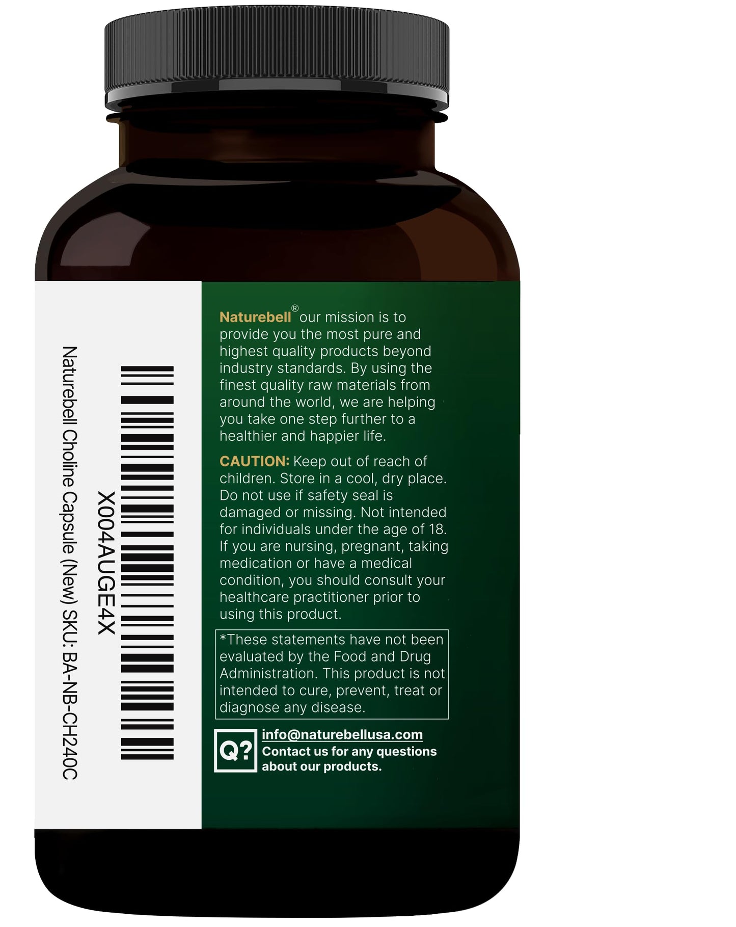 NatureBell Choline 500mg + Omega-3 - 240 Capsules | Prenatal Support & Brain Health