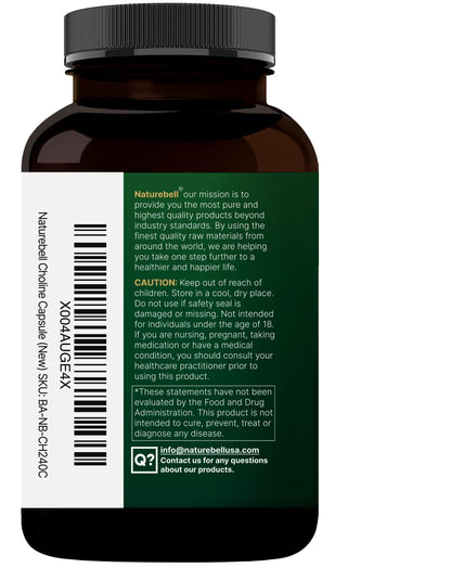 NatureBell Choline 500mg + Omega-3 - 240 Capsules | Prenatal Support & Brain Health