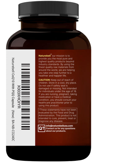 NatureBell CoQ10 200mg with PQQ – 240 Veggie Capsules | High Absorption