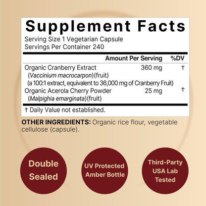 NatureBell Cranberry Pills 2 Pack – 36,000mg Extract, Acerola | Organic, Sugar Free