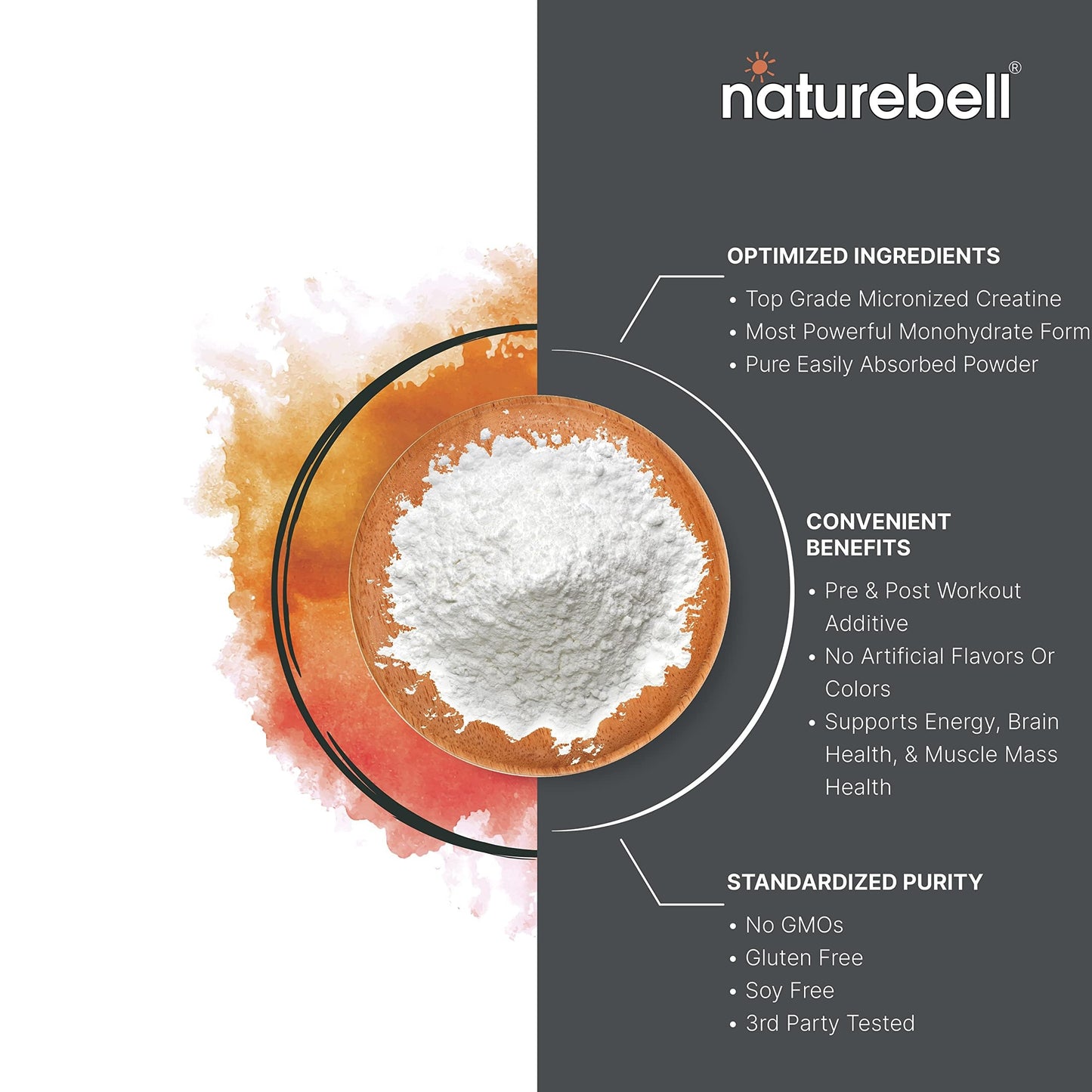 NatureBell Creatine Monohydrate Powder – 500g, 100 Servings, Unflavored, Micronized