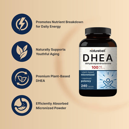 NatureBell DHEA 100mg, 240 Capsules – Max Strength Micronized DHEA for Energy, Metabolism & Healthy Aging | Non-GMO, Made in USA