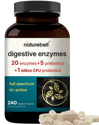 NatureBell Digestive Enzymes with Probiotics & Prebiotics, 240 Veggie Capsules