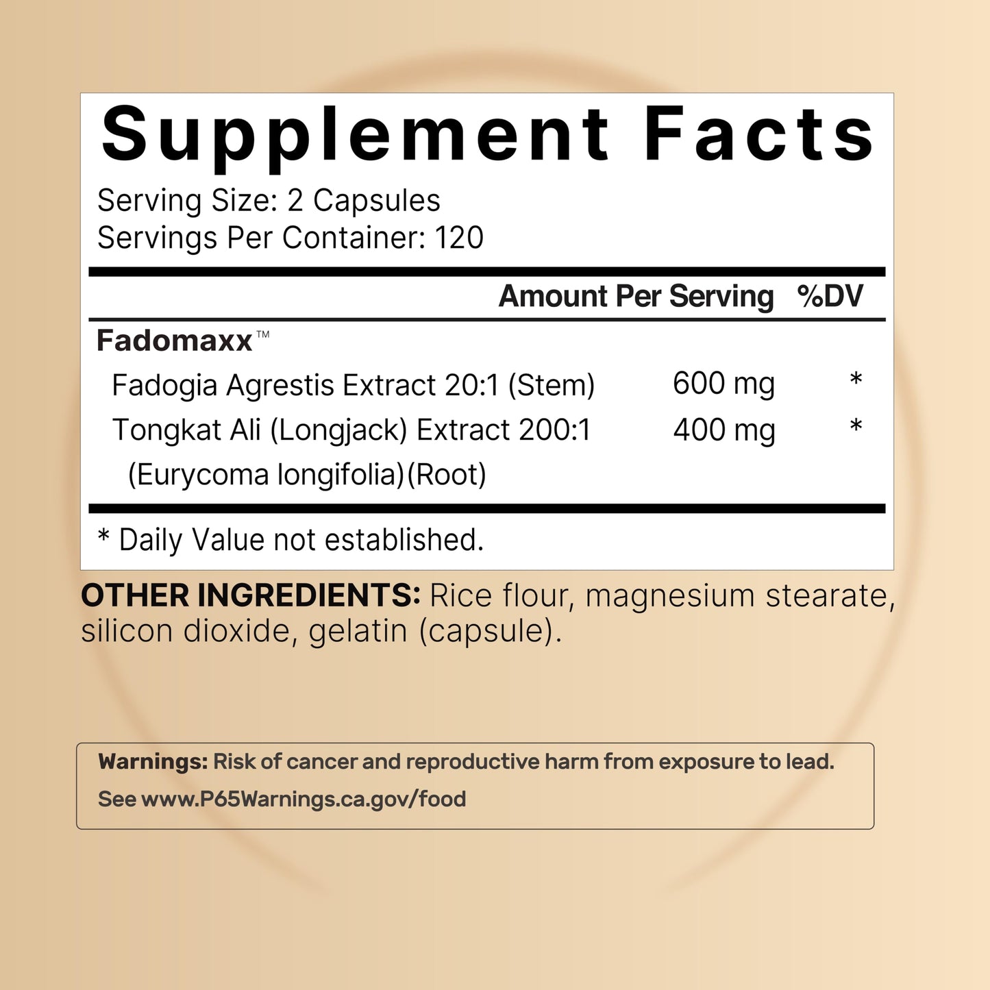 NatureBell Fadogia Agrestis 600mg + Tongkat Ali 400mg | 240 Caps | 20:1 & 200:1 Extracts | Non-GMO