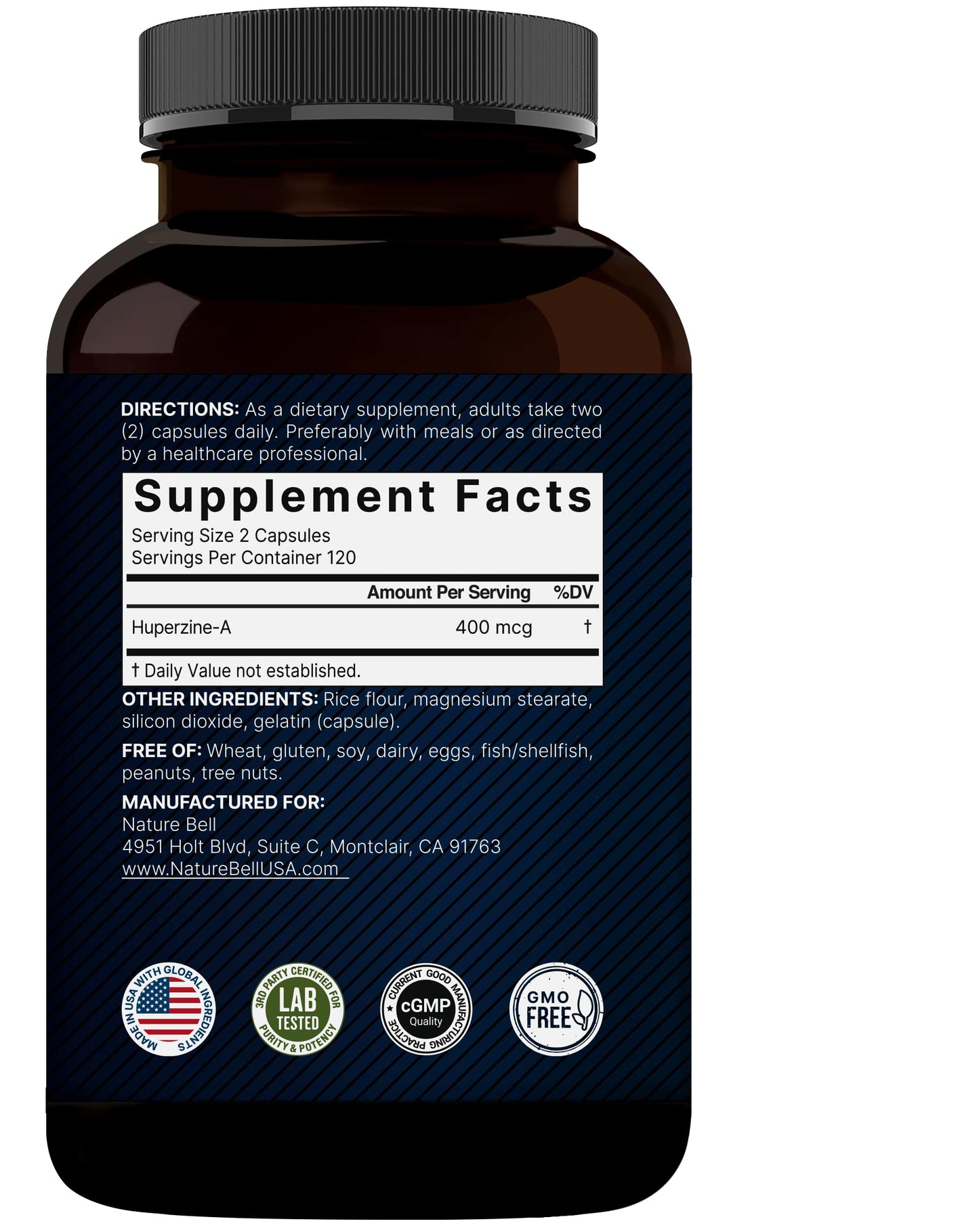 NatureBell Huperzine A 400mcg Per Serving | 240 Capsules – Focus, Cognition & Memory (Non-GMO)
