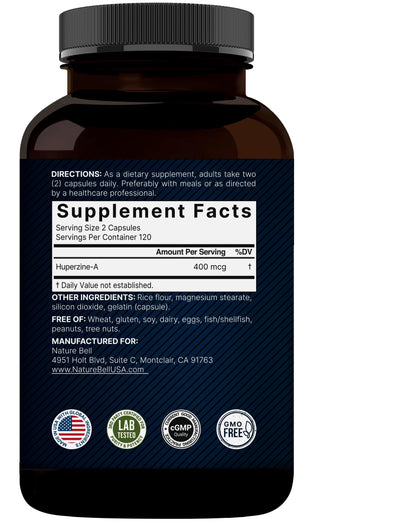 NatureBell Huperzine A 400mcg Per Serving | 240 Capsules – Focus, Cognition & Memory (Non-GMO)