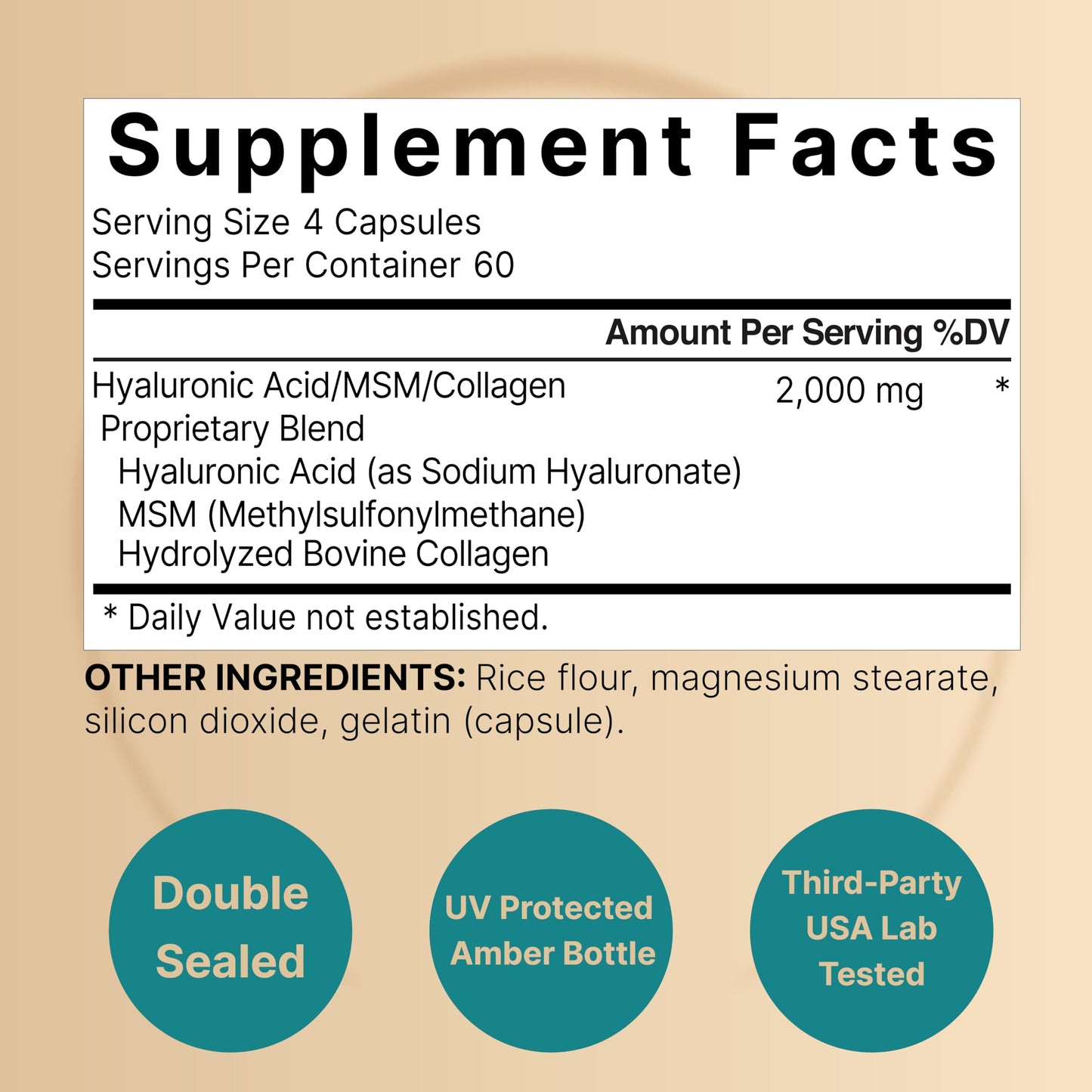 NatureBell 2 Pack Hyaluronic Acid 2000 mg | 480 Capsules with MSM & Hydrolyzed Collagen – Skin Hydration, Joints, Hair & Eyes