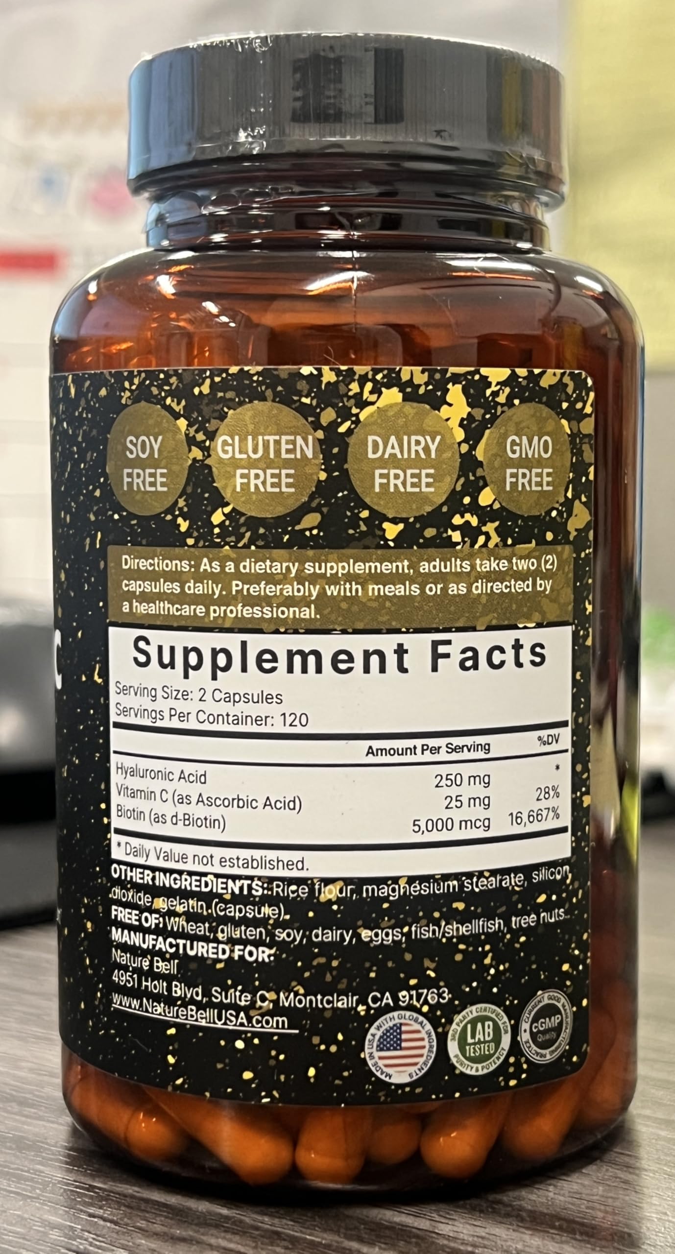 NatureBell Hyaluronic Acid 250mg – 240 Capsules with Biotin & Vitamin C (3-in-1)