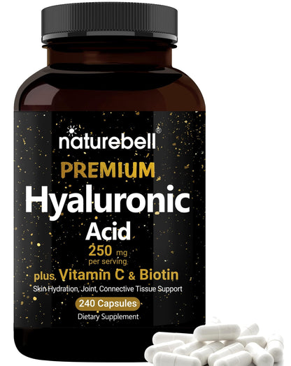 NatureBell Hyaluronic Acid 250mg – 240 Capsules with Biotin & Vitamin C (3-in-1)
