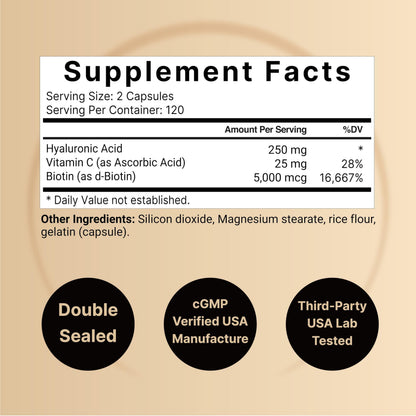 NatureBell Hyaluronic Acid 250mg – 240 Capsules with Biotin & Vitamin C (3-in-1)