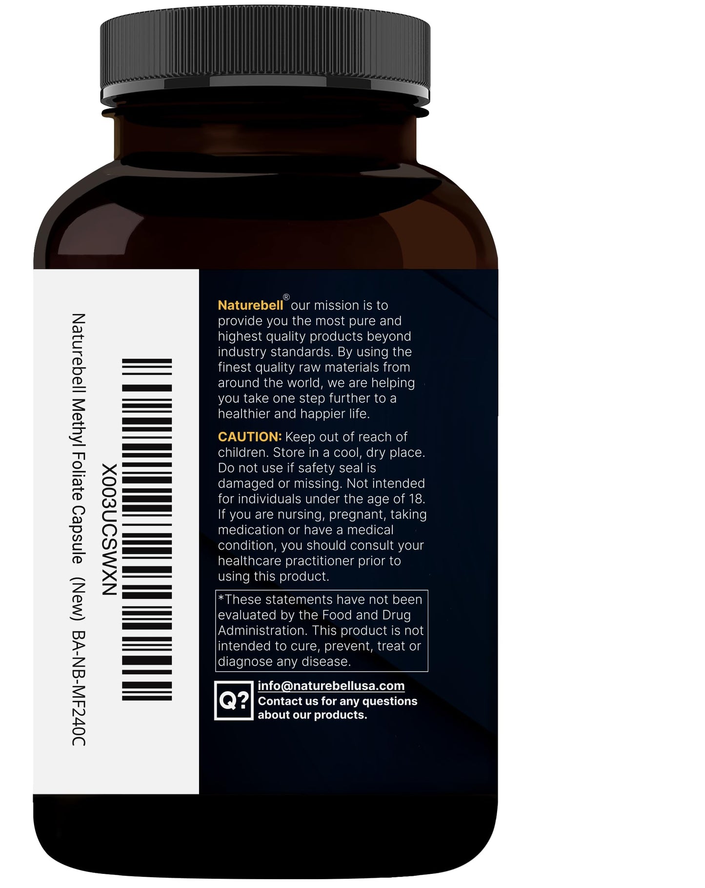 NatureBell L-Methylfolate 15mg | 240 Veggie Capsules | 5-MTHF + 1000mcg B12 – Energy & Cognitive Support