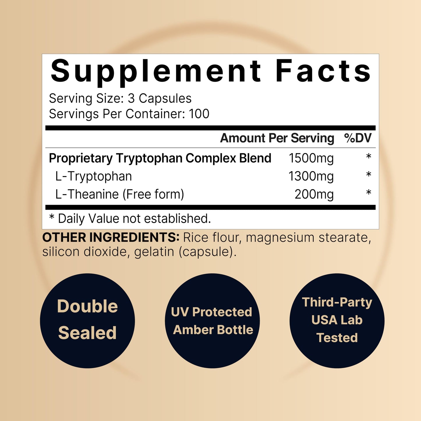 NatureBell L-Tryptophan 1300mg + L-Theanine 200mg | 300 Caps | Calm & Relaxation