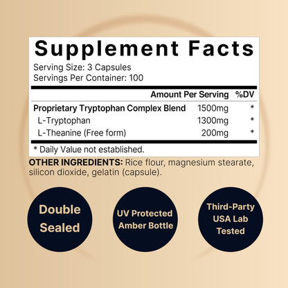 NatureBell L-Tryptophan 1300mg + L-Theanine 200mg | 300 Caps | Calm & Relaxation