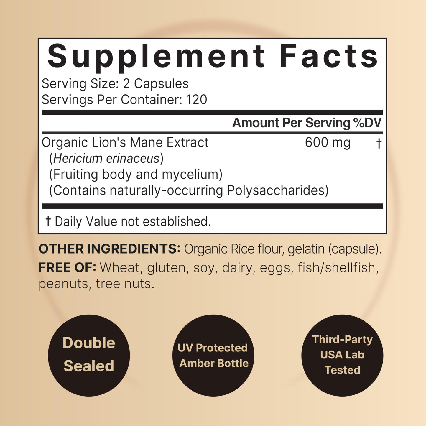 NatureBell Lion's Mane Mushroom Capsules – 240 (120-Day Supply) Organic Extract, Brain & Immune Support, Non-GMO