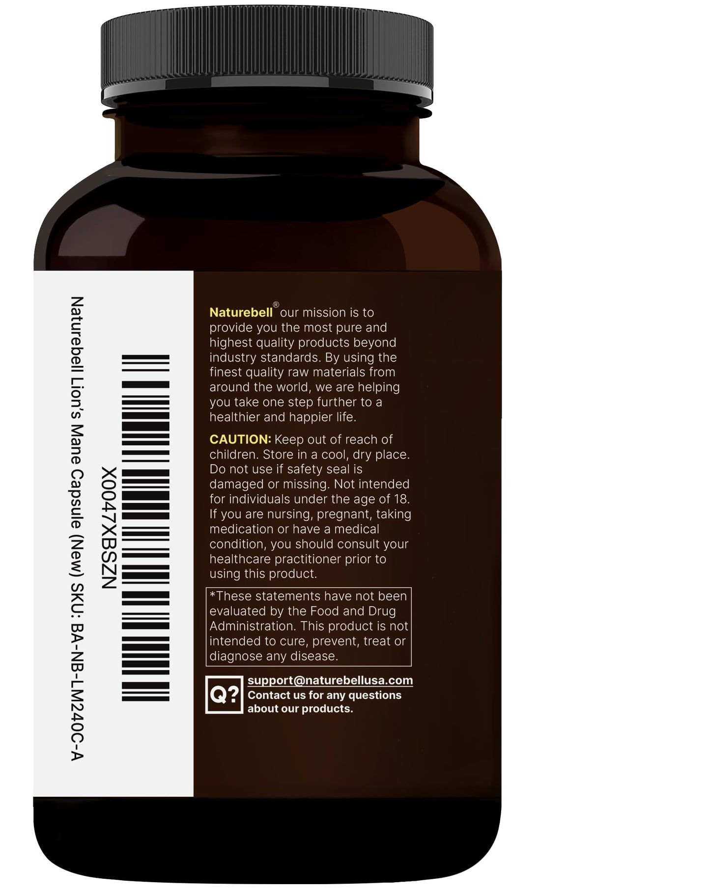 NatureBell Lion's Mane Mushroom Capsules – 240 (120-Day Supply) Organic Extract, Brain & Immune Support, Non-GMO