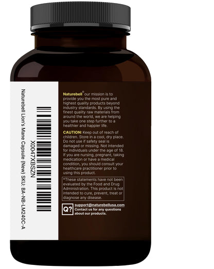 NatureBell Lion's Mane Mushroom Capsules – 240 (120-Day Supply) Organic Extract, Brain & Immune Support, Non-GMO