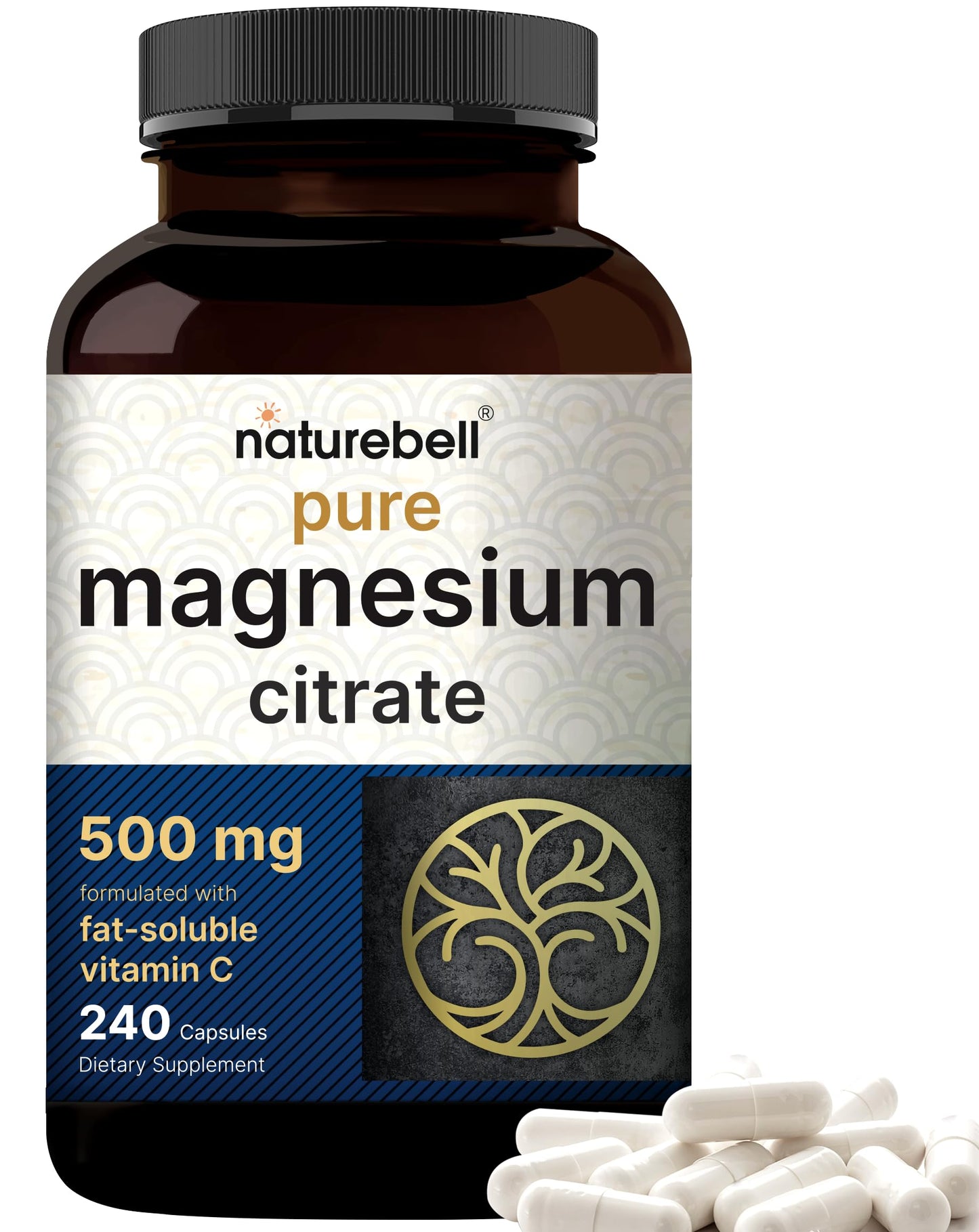 NatureBell Magnesium Citrate 500mg, 240 Capsules | High-Purity Elemental Form | Non-GMO, Gluten-Free