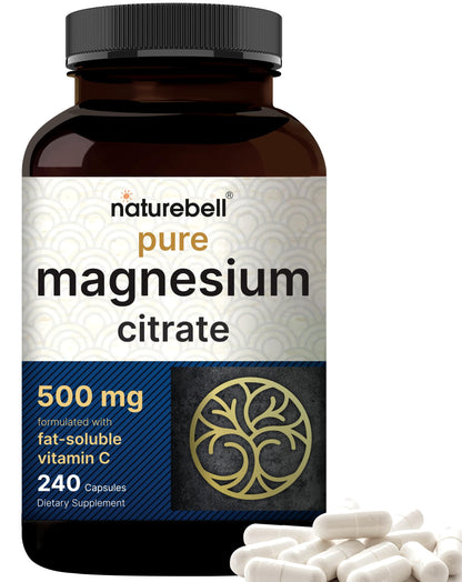 NatureBell Magnesium Citrate 500mg, 240 Capsules | High-Purity Elemental Form | Non-GMO, Gluten-Free