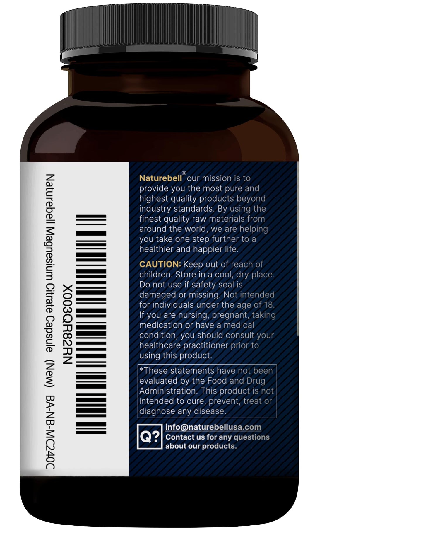 NatureBell Magnesium Citrate 500mg, 240 Capsules | High-Purity Elemental Form | Non-GMO, Gluten-Free