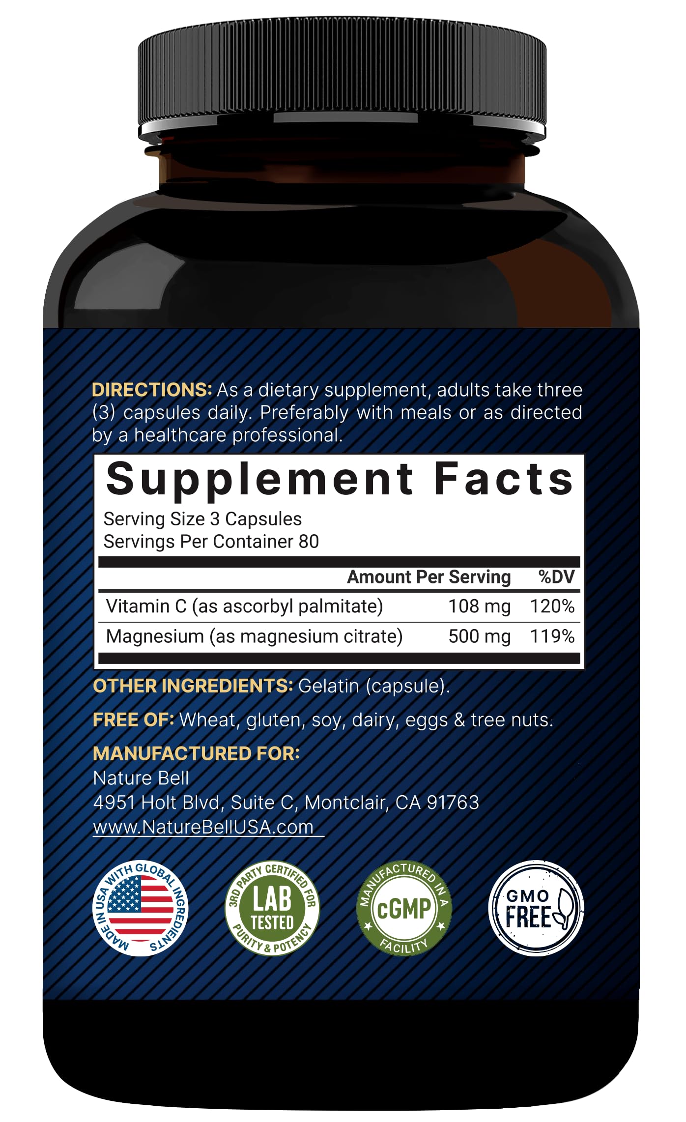 NatureBell Magnesium Citrate 500mg, 240 Capsules | High-Purity Elemental Form | Non-GMO, Gluten-Free