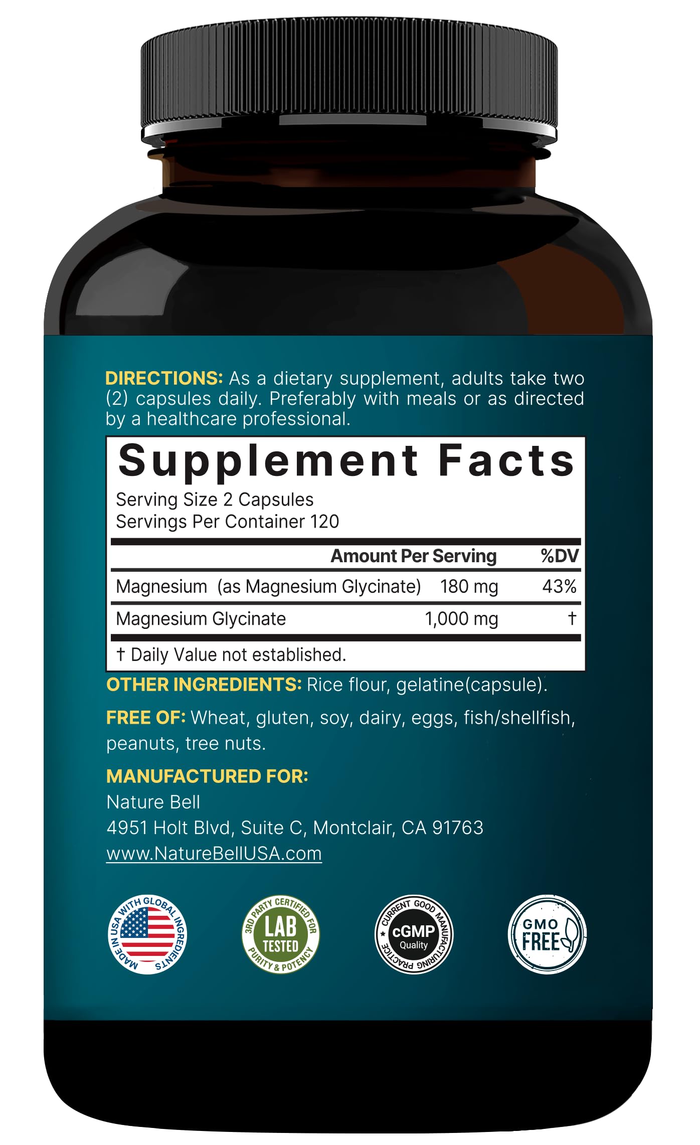 NatureBell Magnesium Glycinate 1000mg - 240 Capsules | Chelated & Non-GMO