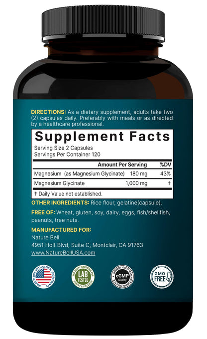 NatureBell Magnesium Glycinate 1000mg - 240 Capsules | Chelated & Non-GMO