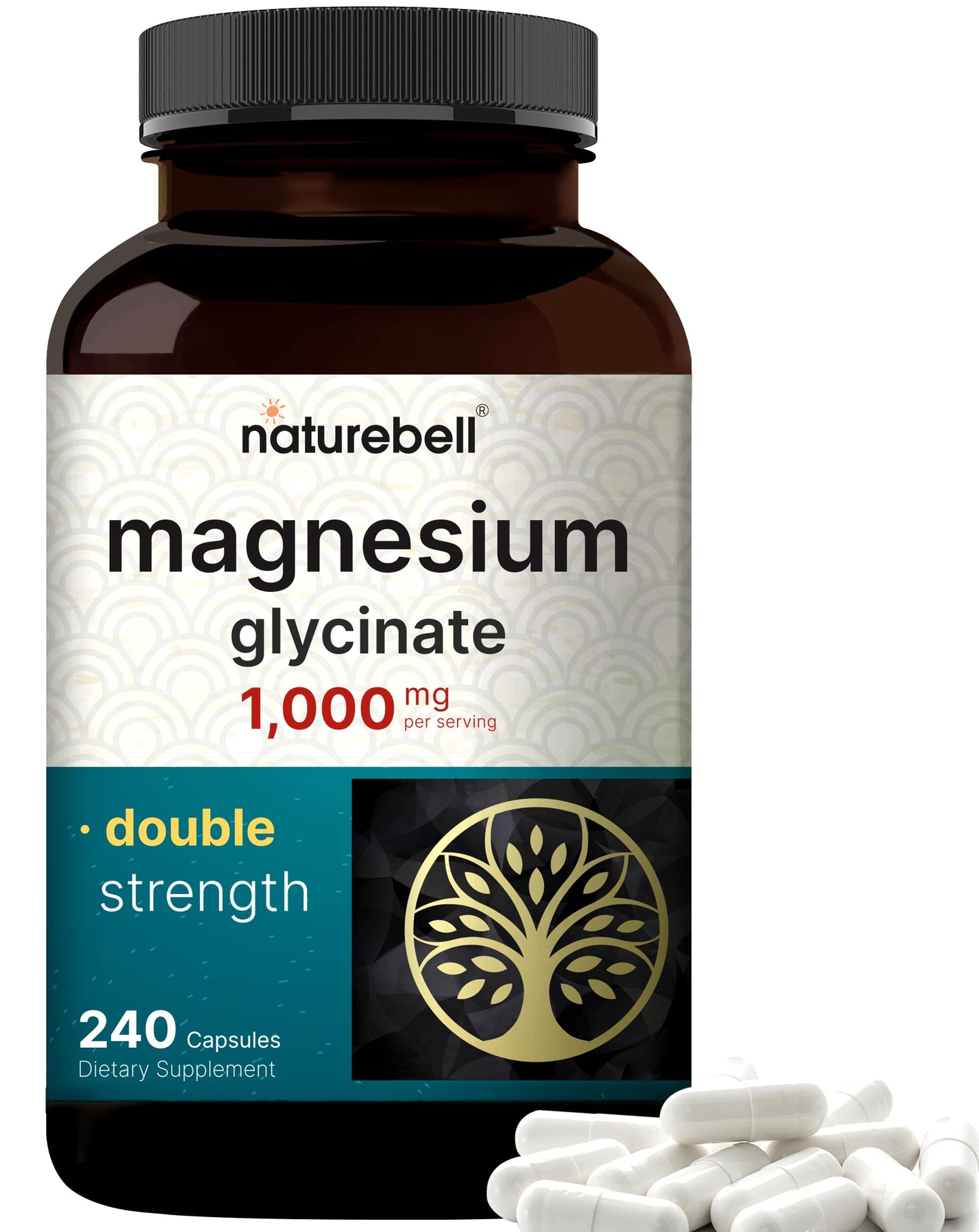 NatureBell Magnesium Glycinate 1000mg - 240 Capsules | Chelated & Non-GMO