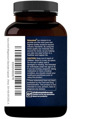 NatureBell Magnesium Glycinate 500mg Capsules | 240 Count, Chelated & Purified, 3rd-Party Tested, Non-GMO, Gluten Free