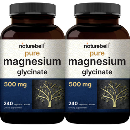 NatureBell Magnesium Glycinate 500mg Capsules – 480 Count | Chelated, 3rd-Party Tested, Non-GMO, Gluten Free