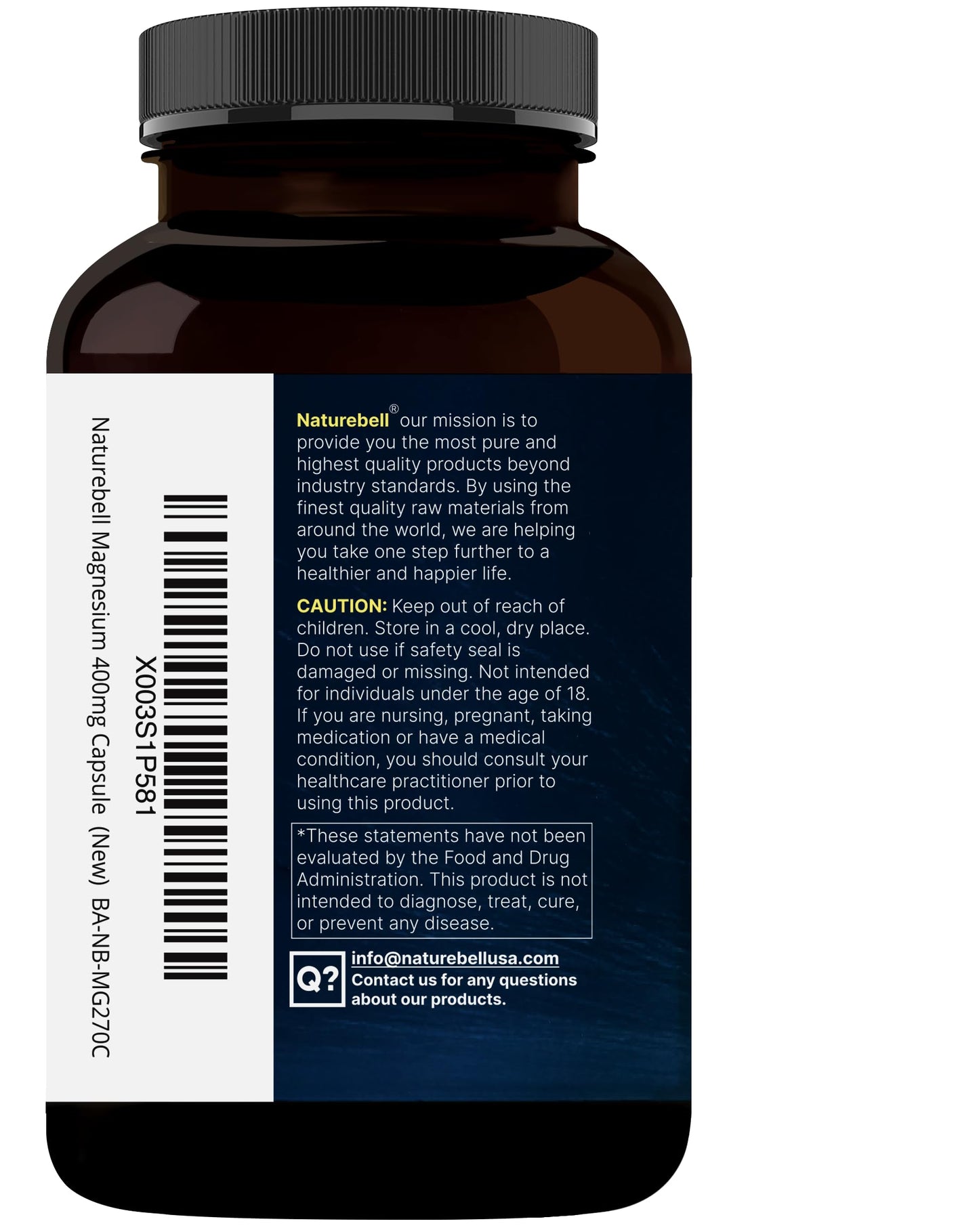 NatureBell Magnesium Glycinate 400mg | 270 Capsules | Chelated for High Absorption | Non-GMO, Gluten-Free, Vegan