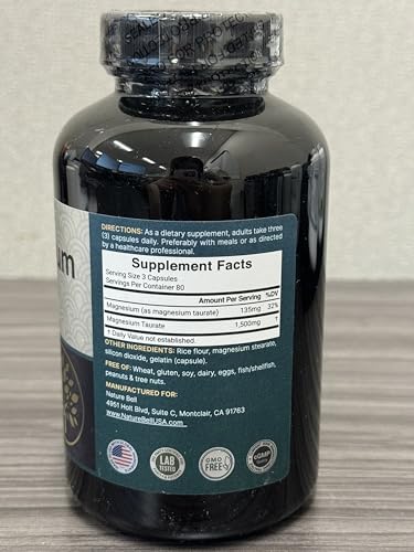 NatureBell Magnesium Taurate 1,500mg, 240 Capsules | Chelated for High Absorption | Non-GMO, Gluten-Free