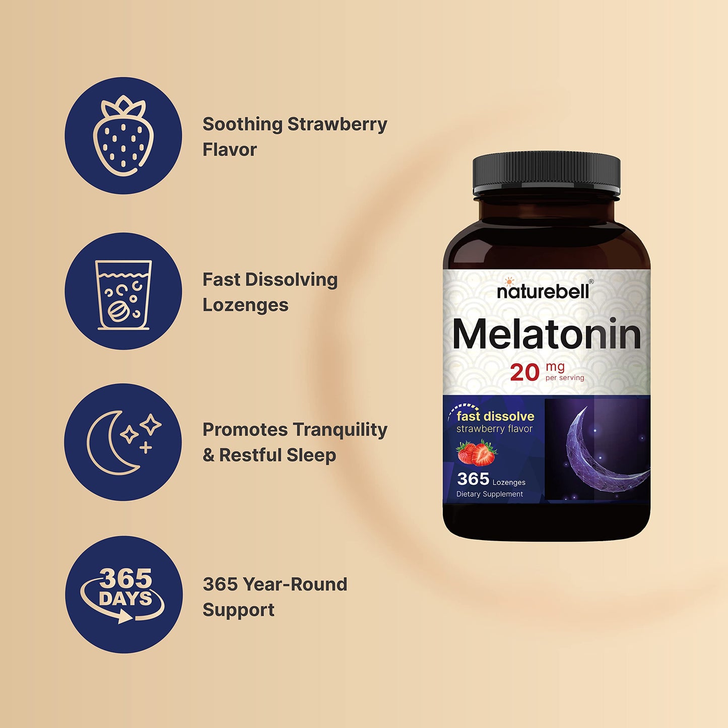 NatureBell Melatonin 20mg – 365 Fast-Dissolve Chewables, Strawberry | 1 Year Supply, Non-GMO & Gluten-Free