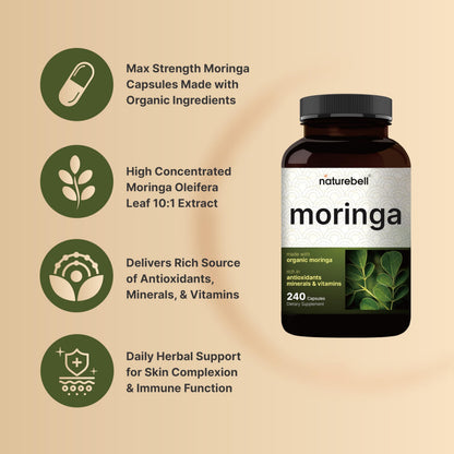 NatureBell Pure Moringa Capsules | Organic Moringa Powder, 240 Capsules