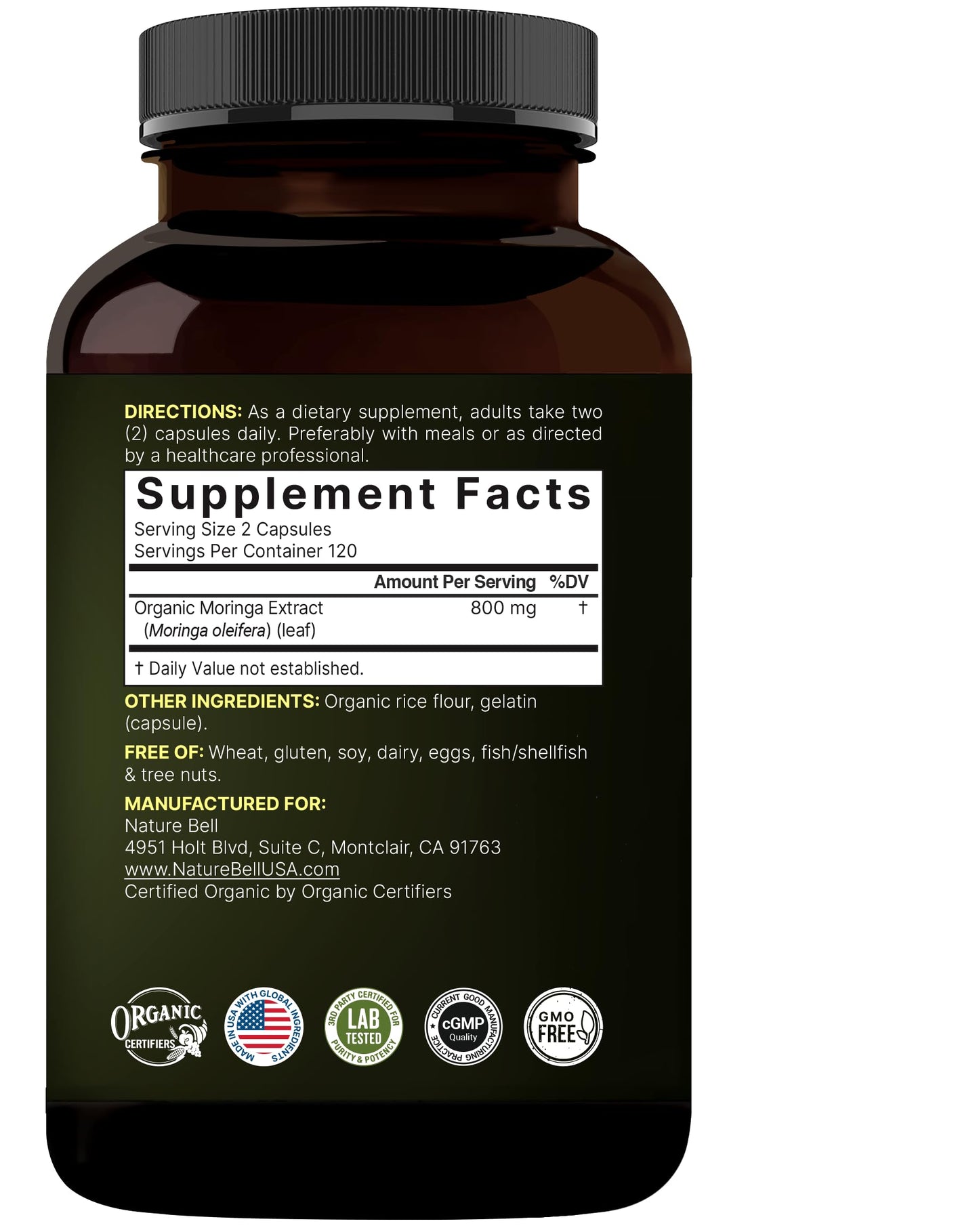 NatureBell Pure Moringa Capsules | Organic Moringa Powder, 240 Capsules