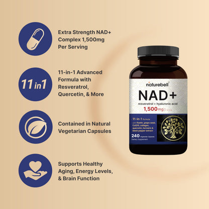 NatureBell NAD+ 1,500mg – 240 Veggie Capsules | 10-in-1 NMN Alternative