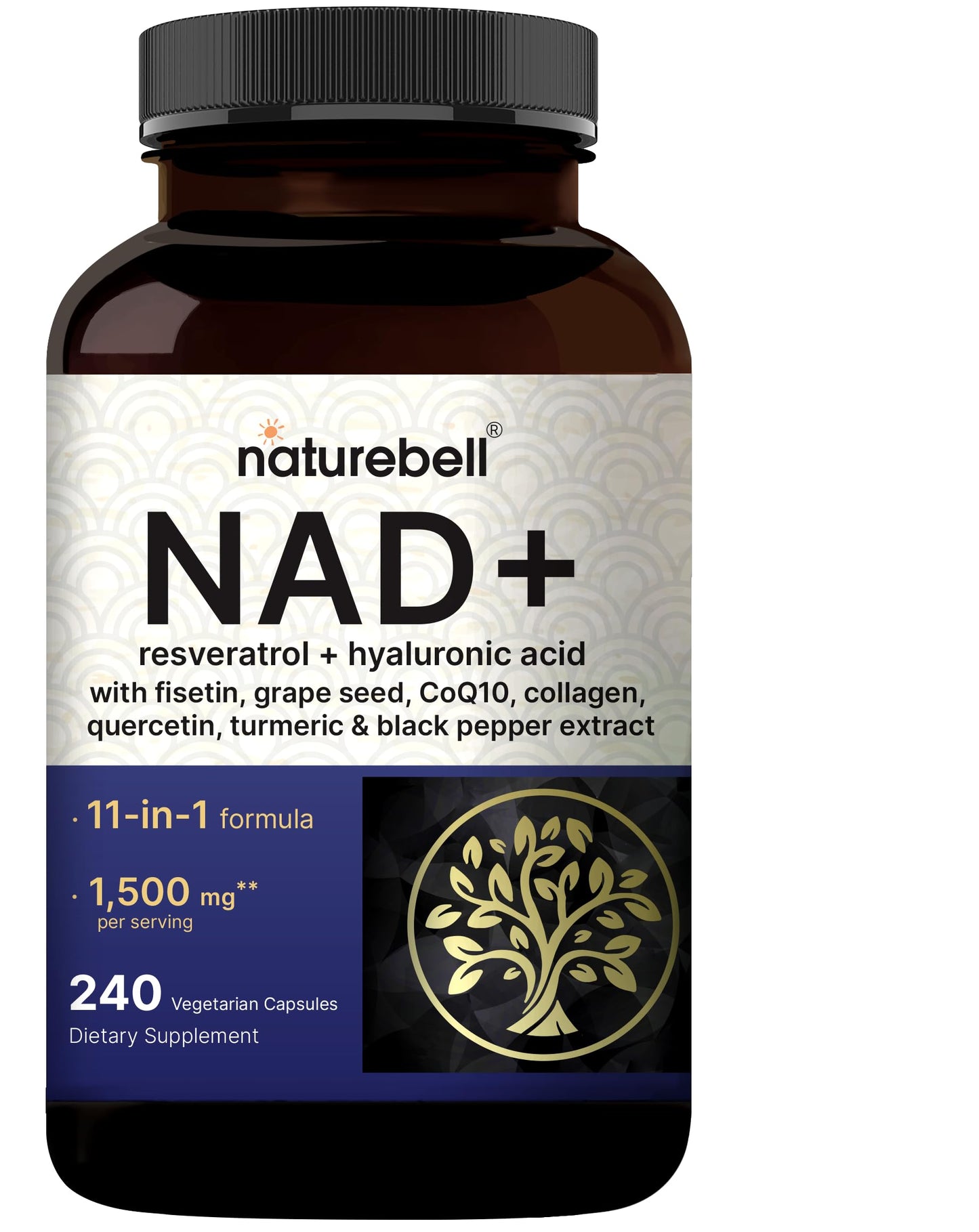 NatureBell NAD+ 1,500mg – 240 Veggie Capsules | 10-in-1 NMN Alternative