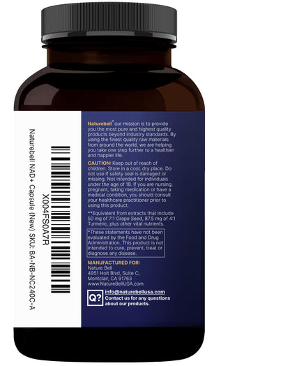 NatureBell NAD+ 1,500mg – 240 Veggie Capsules | 10-in-1 NMN Alternative