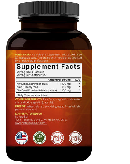 NatureBell Psyllium Husk Fiber – 1,500mg/Serving, 360 Capsules | Organic, Non-GMO