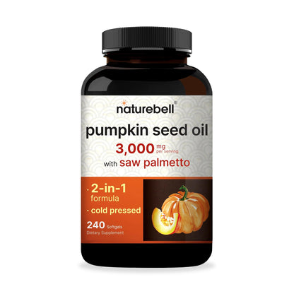 Virgin Pumpkin Seed Oil 3,000mg + Saw Palmetto – Cold-Pressed, Non-GMO | Prostate & Bladder Support, 240 Softgels