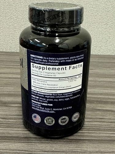 NatureBell Resveratrol Supplement 1000mg per Serving | 180 Veggie Capsules | 99% Trans-Resveratrol | Non-GMO