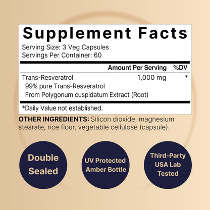 NatureBell Resveratrol Supplement 1000mg per Serving | 180 Veggie Capsules | 99% Trans-Resveratrol | Non-GMO