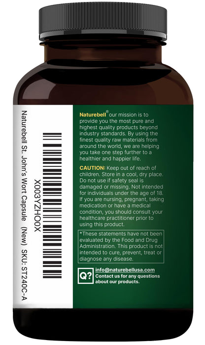 NatureBell St. John’s Wort 9,000mg | 240 Capsules | 15:1 Extract | Positive Mood Support | Non-GMO