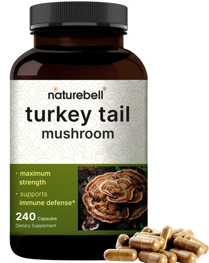 NatureBell Turkey Tail Mushroom Capsules – 15,000mg per Serving | 240 Count | 25:1 Extract for Immune & Brain Health