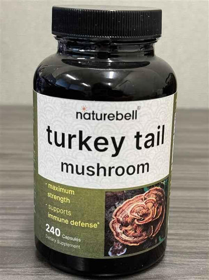 NatureBell Turkey Tail Mushroom Capsules – 15,000mg/Serving, 240 Count, 25:1 Extract (Pack of 2) | Immune & Brain Health